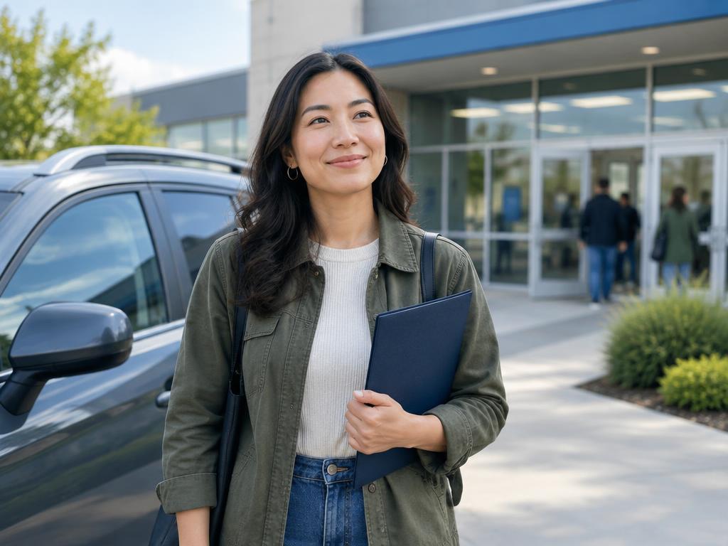 Vehicle customer arriving prepared at a motor vehicle office