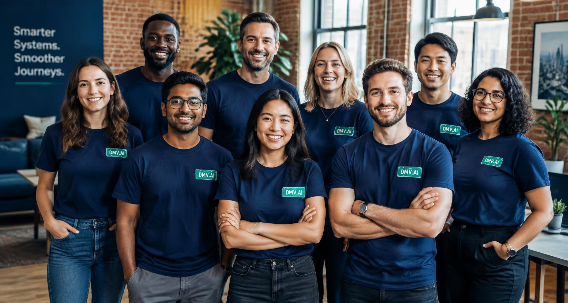 AI-generated illustration of a collaborative DMV.ai team in an office